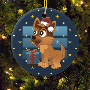 Schattige Duitse herdershondpup Cartoon Sterrennac Keramisch Ornament