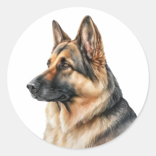 Schattige Duitse Herderspup Aquarel Hond Ronde Sticker