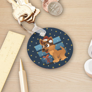 Schattige Duitse herderspup Cartoon Sterrennacht Sleutelhanger
