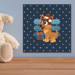 Schattige Duitse Herderspuppy Cartoon Sterrennacht Poster