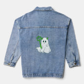 Schattige Duivel Geest met Groene Drietand Denim Jacket (Achterkant)