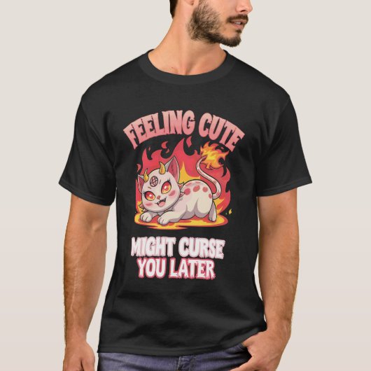 Schattige Duivel Kat Vloek Occult Witchcore Grappi T-shirt (Voorkant)