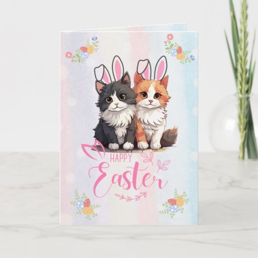 Schattige Duo Kitten Bunny Easter Kaart (Voorkant)