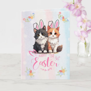  Schattige Duo Kitten Bunny Easter Kaart