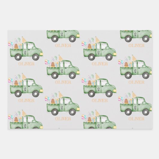 Schattige Dusky Green Any Age Verjaardagsfeestje Inpakpapier Vel (Voorkant 2)