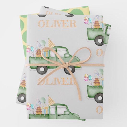 Schattige Dusky Green Any Age Verjaardagsfeestje Inpakpapier Vel (In situ)