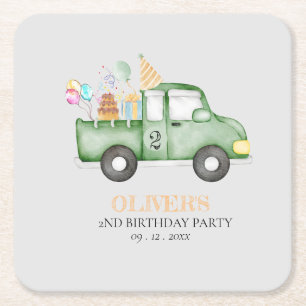 Schattige Dusky Green Any Age Verjaardagsfeestje Kartonnen Onderzetters