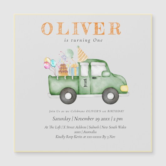 Schattige Dusky Green Any Age Verjaardagsfeestje Magnetische Uitnodiging (Voorkant)