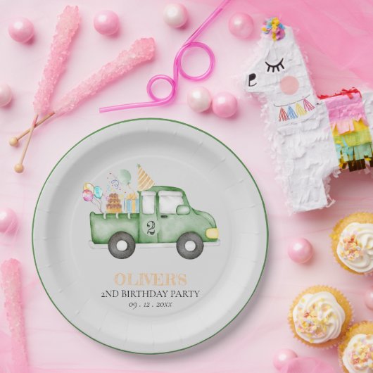 Schattige Dusky Green Any Age Verjaardagsfeestje Papieren Bordje (Feest)