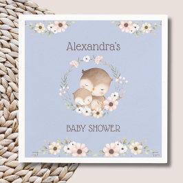 Schattige Dusty Blue Floral Woodland Owl Baby show Servet