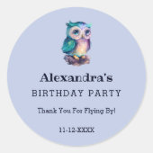 Schattige Dusty Blue Owl Kids Verjaardag Dank u Ronde Sticker (Voorkant)