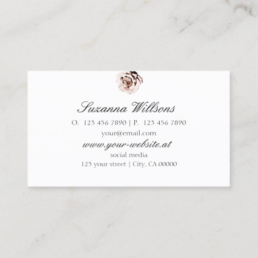 Schattige Dusty Pink Rose Plain White met Initiale Visitekaartje (Achterkant)