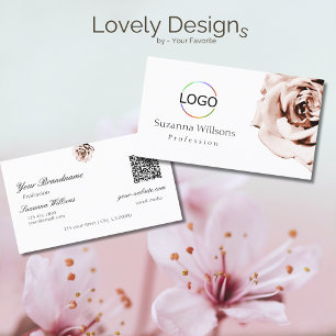 Schattige Dusty Pink Rose Plain White met Logo QR- Visitekaartje