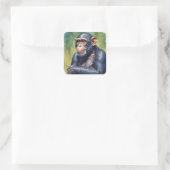 Schattige Dwaas Grappige Chimpansee Vierkante Sticker (Tas)