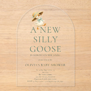 Schattige Dwaze Gans Geslacht Neutrale Babyborrel Acryl Uitnodigingen