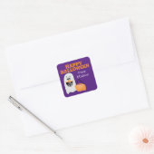 Schattige Dwaze Halloween Geest Paarse Aangepaste Vierkante Sticker (Envelop)