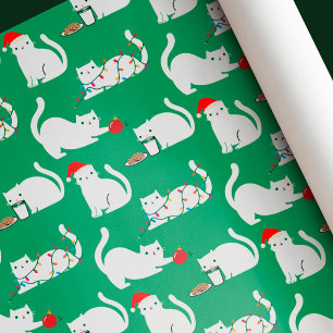 Schattige Dwaze Witte Katten Kerstmis  Cadeaupapier