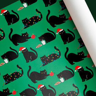 Schattige Dwaze Zwarte Katten Kerstmis  Cadeaupapier