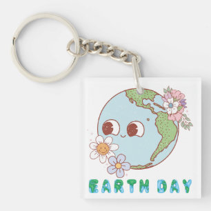 Schattige Earth met Flowers Happy Earth Day Bloeme Sleutelhanger