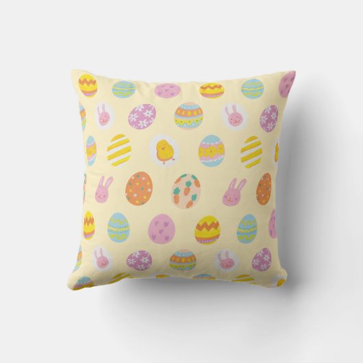 Schattige Easter Bunny Egg Pattern Yellow Kussen (Achterkant)