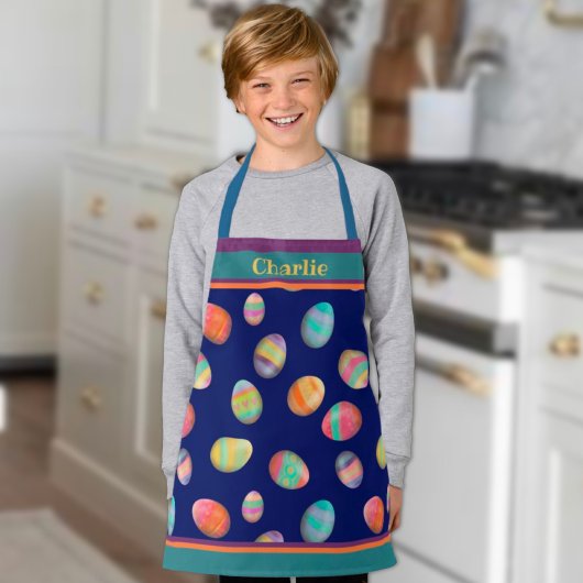 Schattige Easter Egg Pattern Blue Aangepaste naam Schort