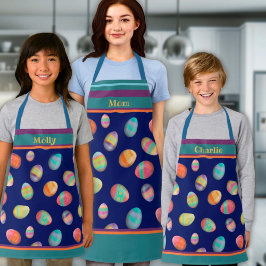 Schattige Easter Egg Pattern Blue Aangepaste naam Schort