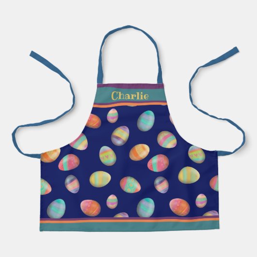 Schattige Easter Egg Pattern Blue Aangepaste naam Schort (Voorkant)