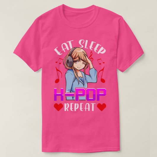 Schattige Eat Sleep KRepeat Koreaanse Muziek T-shirt (Design voorkant)