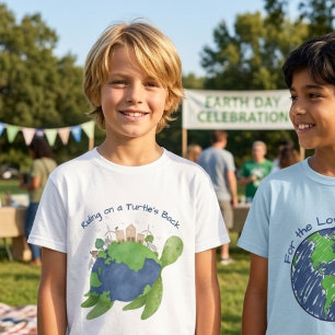 Schattige Eco Aarde op de Rug van de Schildpad Kin T-shirt