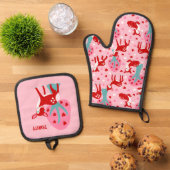 Schattige edelherten Valentijnsdag thema Ovenwant & Pannenlap Set (Top down)