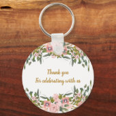 Schattige Eegant Roze Bloemengroen en gouden bruil Sleutelhanger (Achterkant)