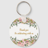 Schattige Eegant Roze Bloemengroen en gouden bruil Sleutelhanger (Achterkant)