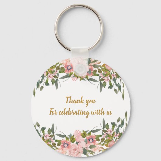 Schattige Eegant Roze Bloemengroen en gouden bruil Sleutelhanger (Achterkant)