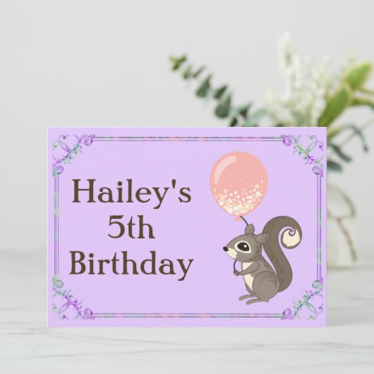 Schattige eekhoorn Birthday Uitnodigen Kaart (Staand voorkant)