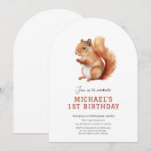 Schattige Eekhoorn bos verjaardagsuitnodiging Kaart (Voorkant / Achterkant)