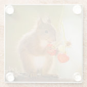 Schattige eekhoorn Een heldere rode aardbei eten Glazen Onderzetter (Achterkant)