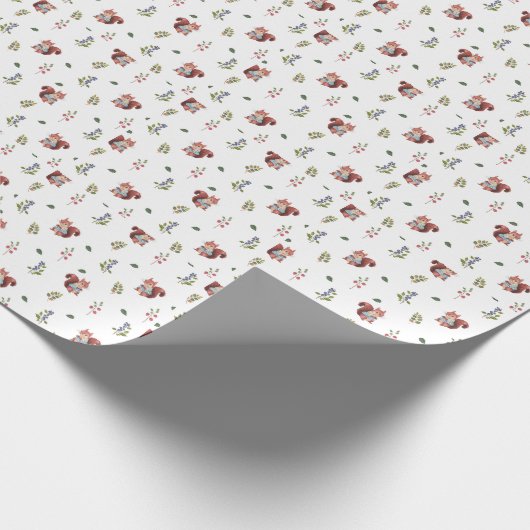 Schattige eekhoorn en bosbessen patroon cadeaupapier (Hoek)