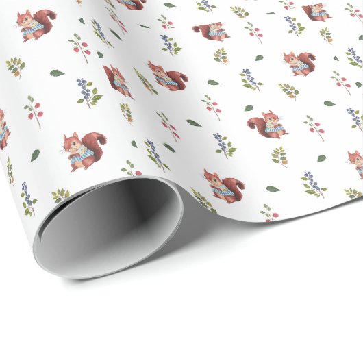 Schattige eekhoorn en bosbessen patroon cadeaupapier (Rol Hoek)