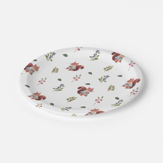 Schattige eekhoorn en bosbessen patroon papieren bordje (Gekanteld)