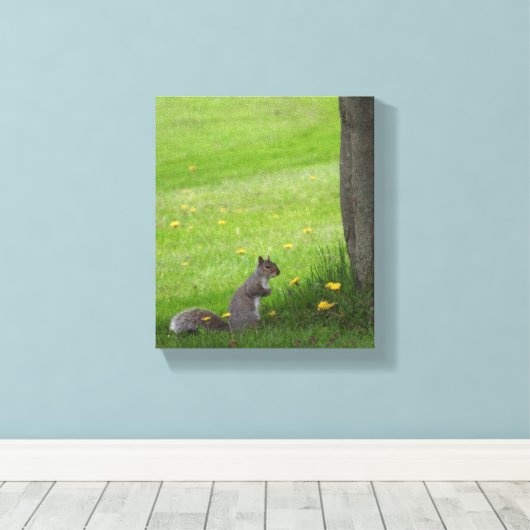 Schattige eekhoorn in de gras canvas afdruk (Insitu (Houten vloer))