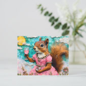 Schattige eekhoorn in een roze jurk briefkaart (Staand voorkant)