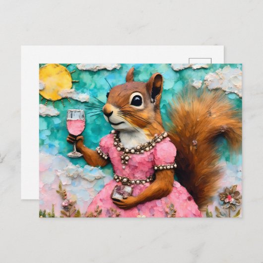 Schattige eekhoorn in een roze jurk briefkaart (Voorkant / Achterkant)