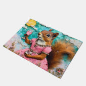 Schattige eekhoorn in een roze jurk deurmat (Schuin)