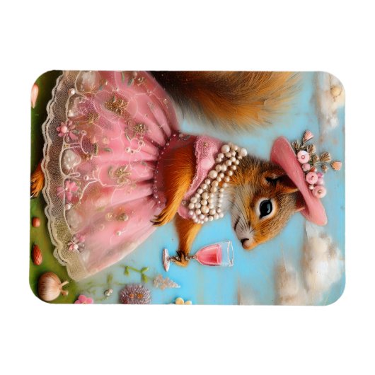 Schattige eekhoorn in een roze jurk magneet (Horizontaal)