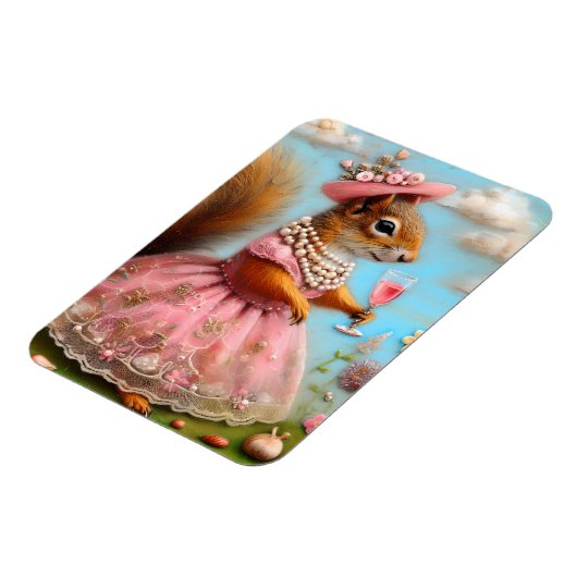 Schattige eekhoorn in een roze jurk magneet (Linkerzijde)