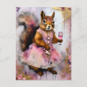 Schattige eekhoorn in een roze jurk met een Drink Briefkaart (Voorkant)