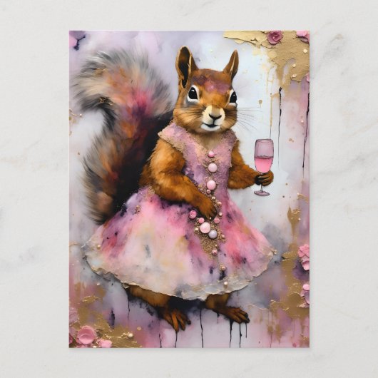 Schattige eekhoorn in een roze jurk met een Drink Briefkaart (Voorkant)