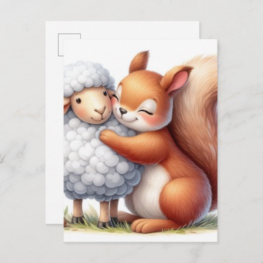 Schattige eekhoorn knuffelt een schaap briefkaart (Voorkant / Achterkant)