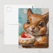 Schattige eekhoorn met aardbeientaart briefkaart (Voorkant / Achterkant)