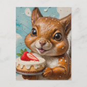 Schattige eekhoorn met aardbeientaart briefkaart (Voorkant)